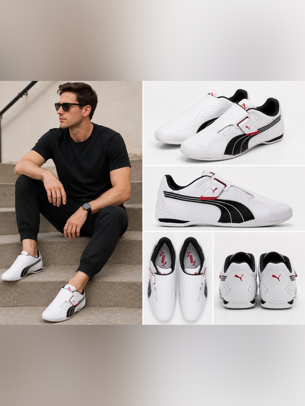 PUMA Men’s White Black Red Strap Sneakers Size 11 (NWOT)